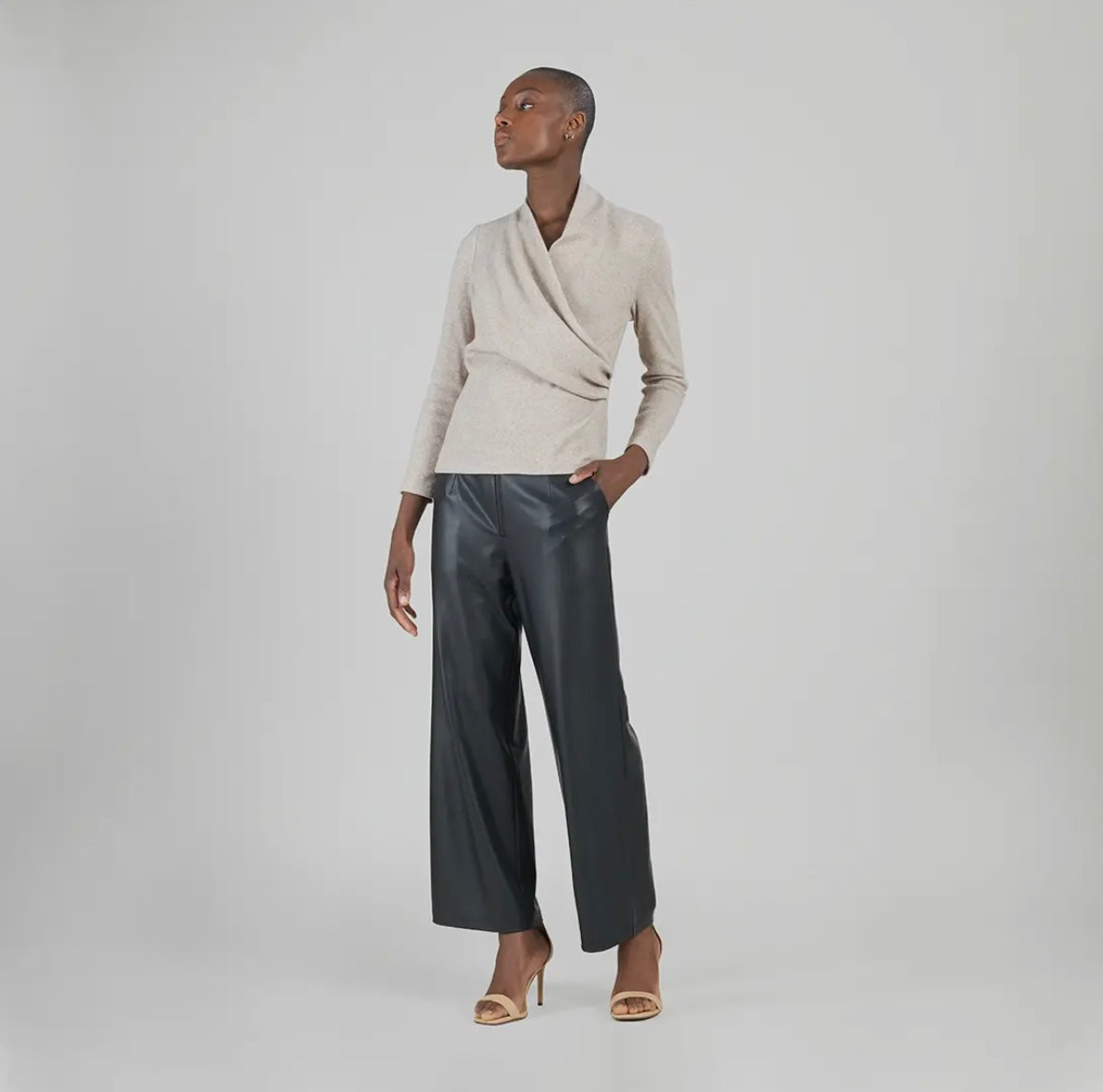 414W Natural Faux Cashmere Draped Top CSW