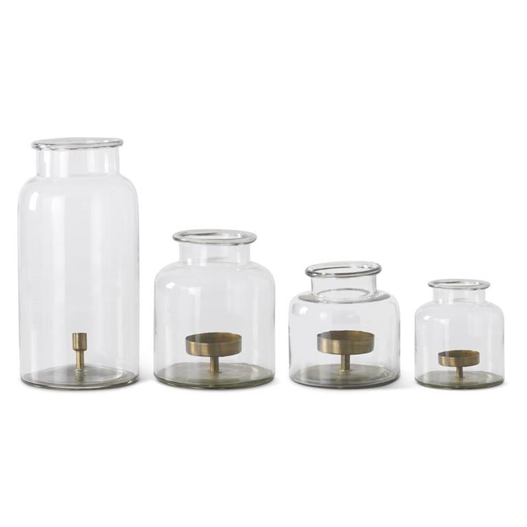 7708A-3 8" Glass Metal Candleholder KKI
