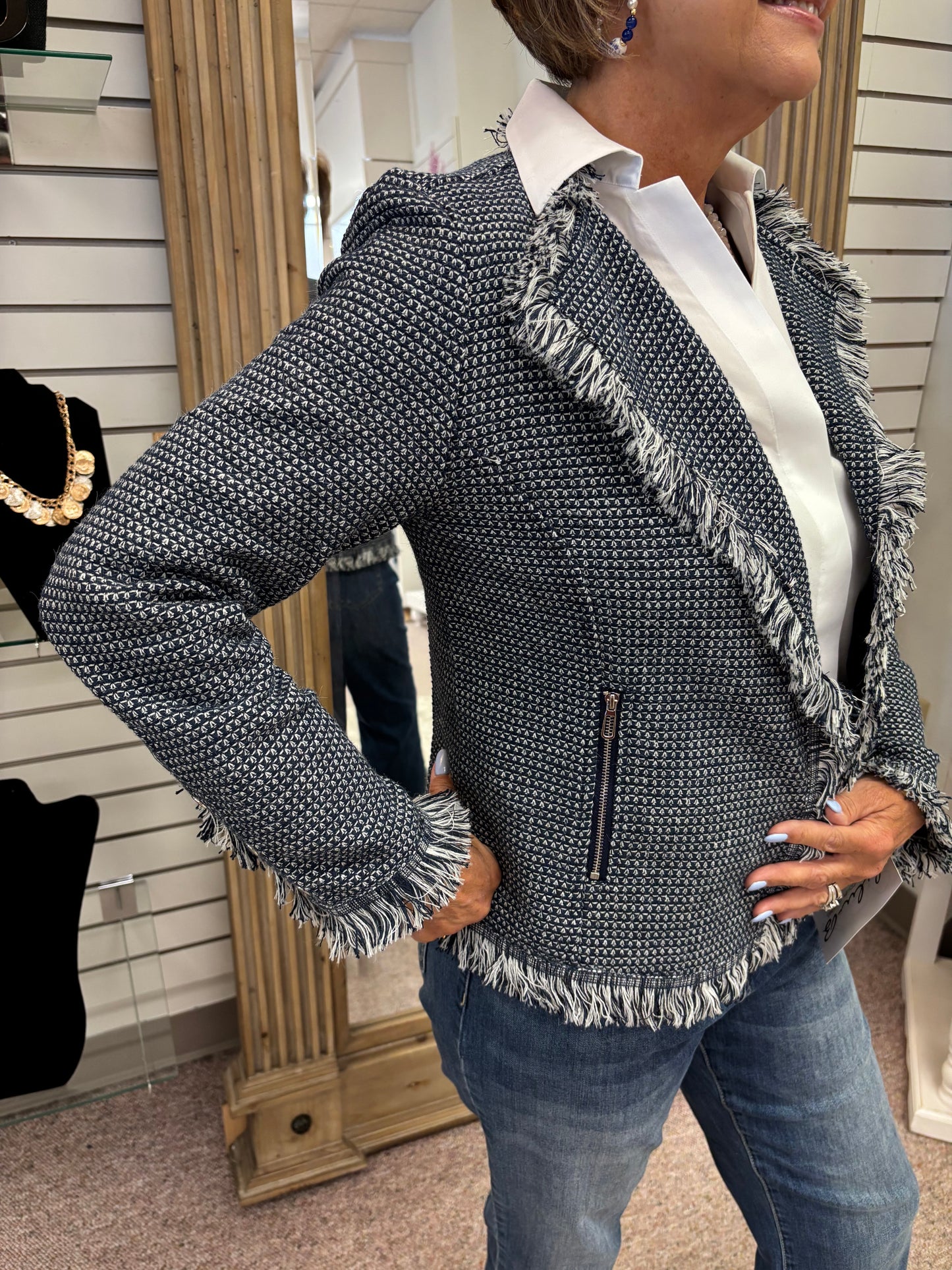 7453 NVY Fringed Jacket LBC