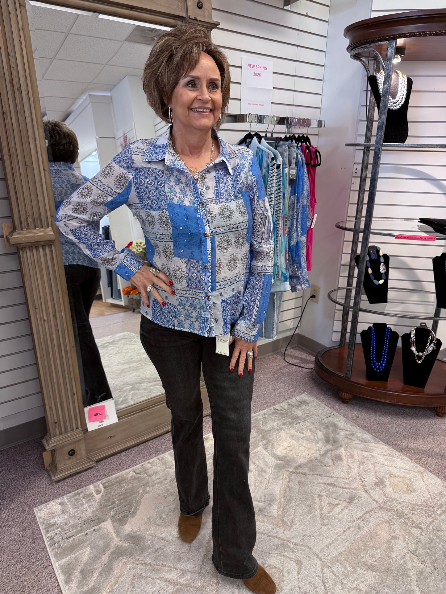 3337 Tamara Blue Rhinestone Top AZI