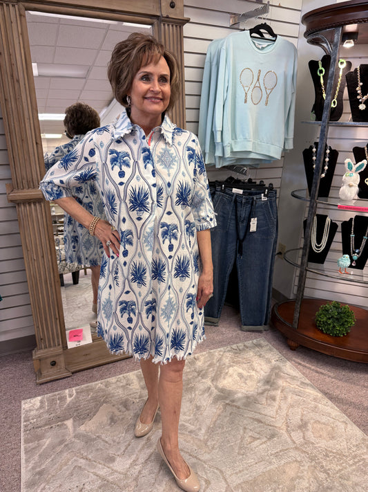 S057 Chatham Navy Chinoiserie Dress DIZ