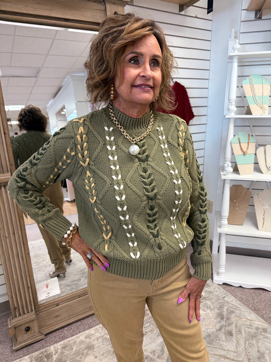 3129 Cable Lace Up Sweater HTI