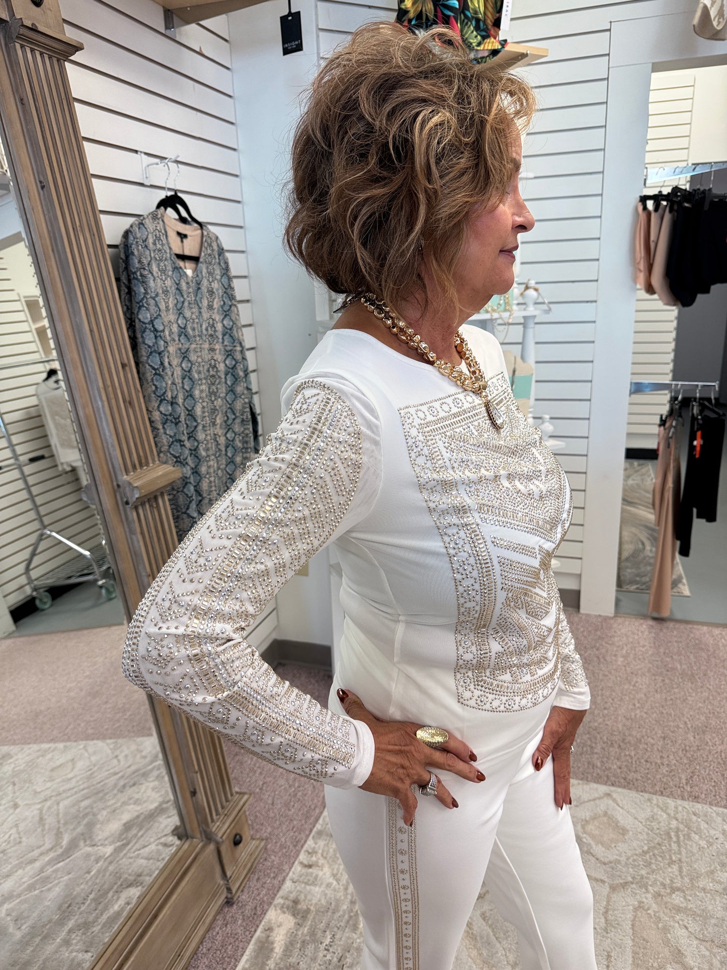 3501 Cream Rhinestone Top AZI