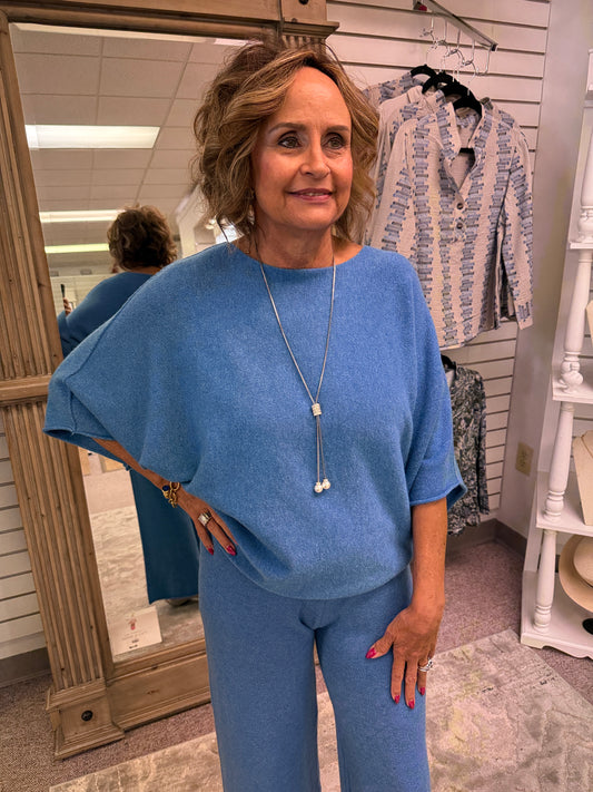 7702 Blue Crew Neck Top MIL