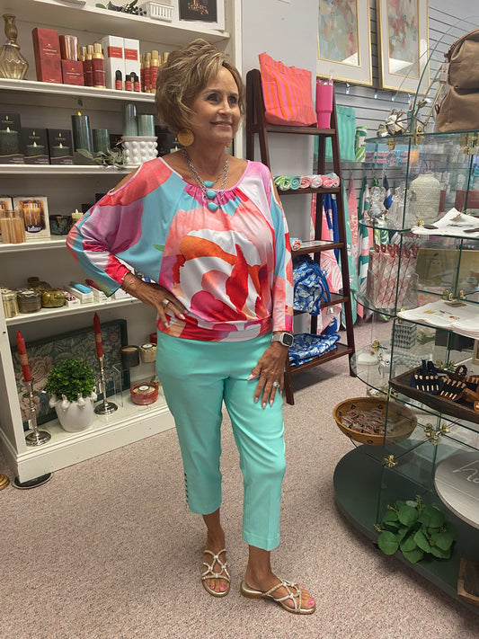 40P2 Floral Open Shoulder Blouse CSW