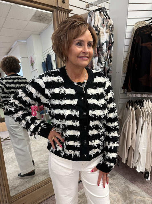 SR19 BLK/WHT Fringe Sweater LVP