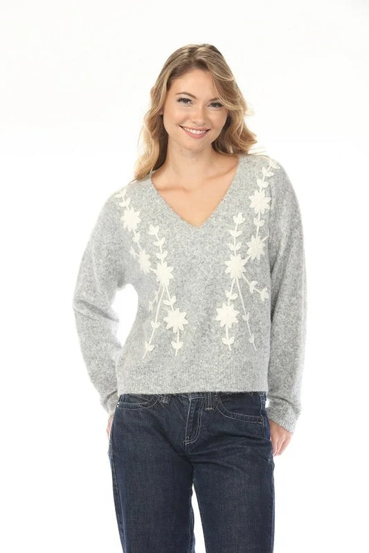 5452 Floral Applique Sweater RAIN