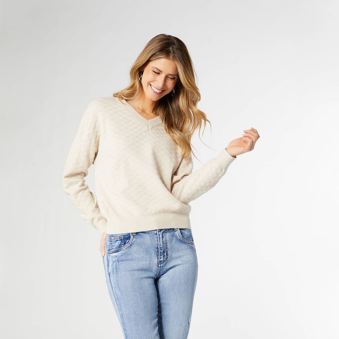 9183 Oatmeal V-Neck Sweater COCO