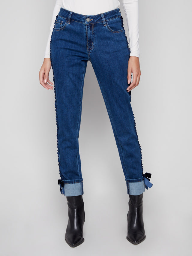5123 Slim Leg 5 Denim Pants Velvet Bow CWB