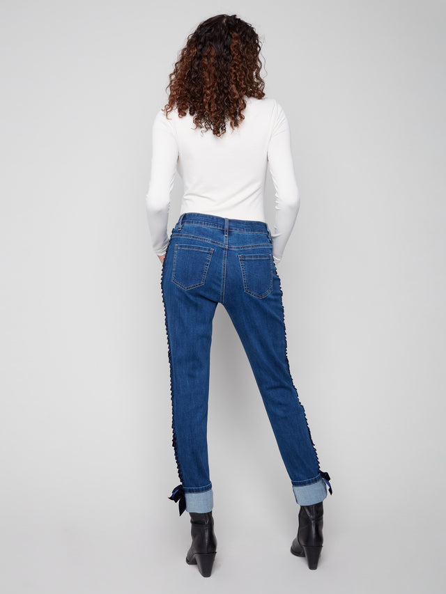5123 Slim Leg 5 Denim Pants Velvet Bow CWB