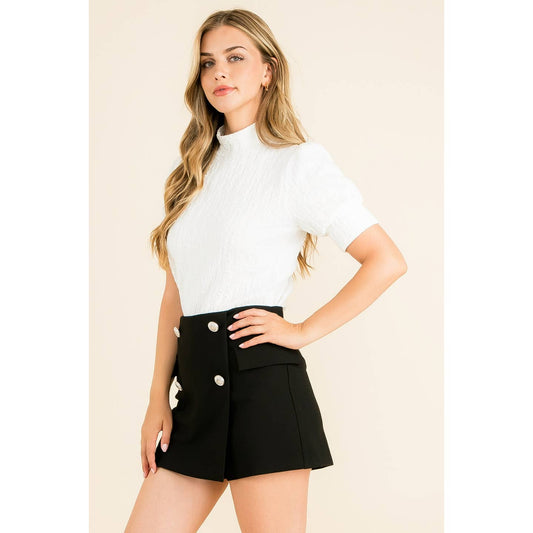 1255 Textured Mock Neck Top THML