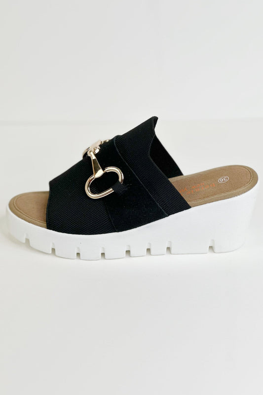 Bernie Mev Venti Buckle Wedge Slide - Black