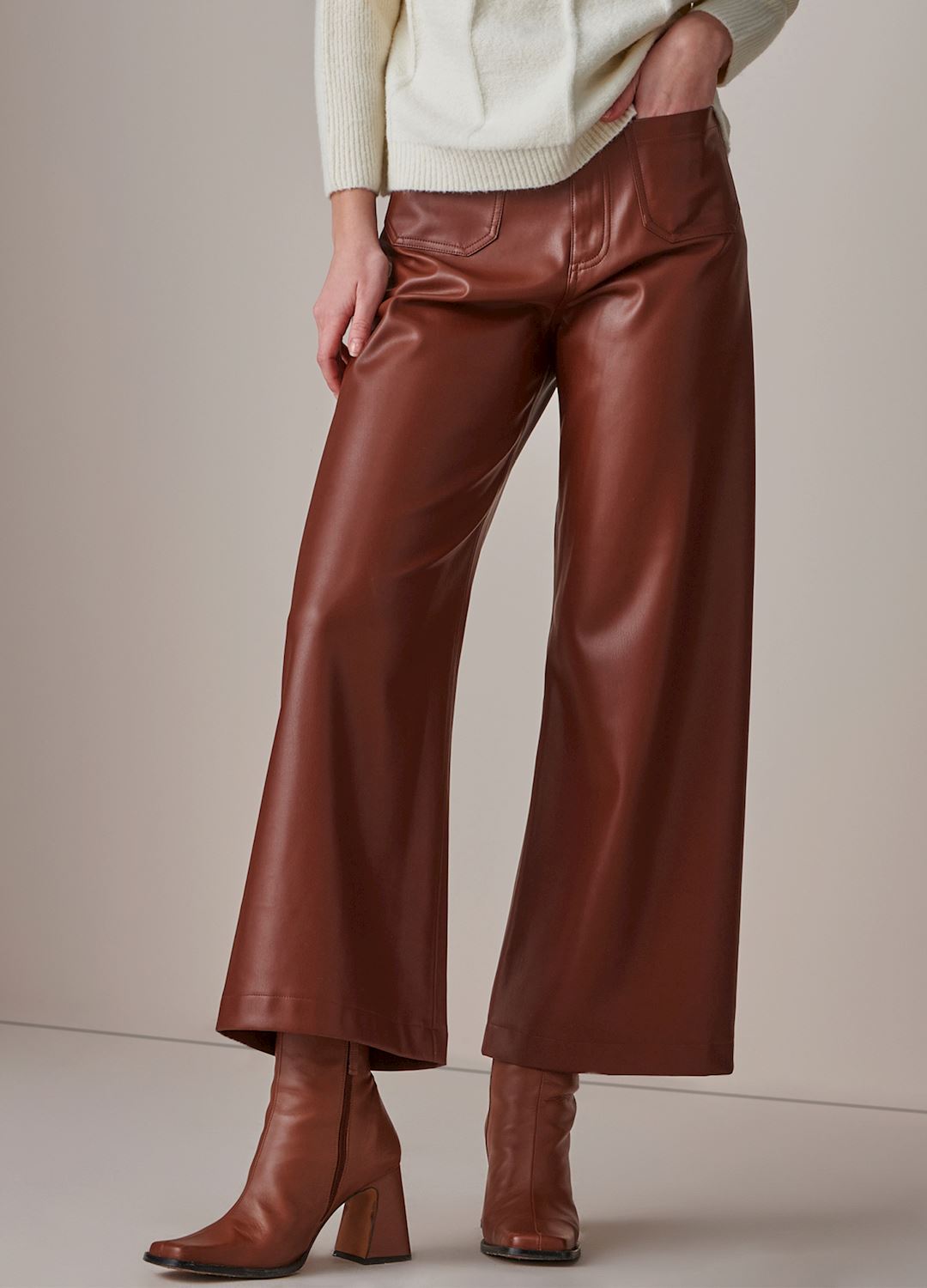 2612 Brown Wide Leg Pleather Pant GCI