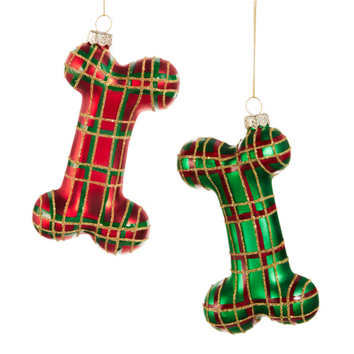 0897 Plaid Dog Bone Orn RAZ