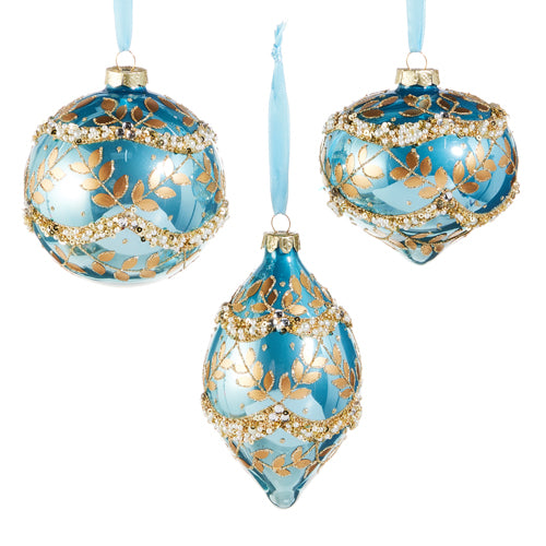 3008 4" Gold Leaf Blue Orn