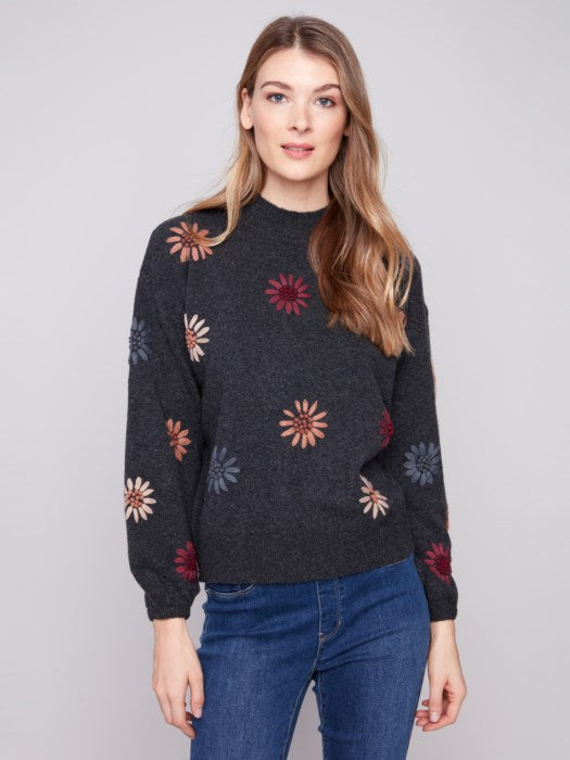 2689 Mock Neck Sweater W/Embroidery CWB