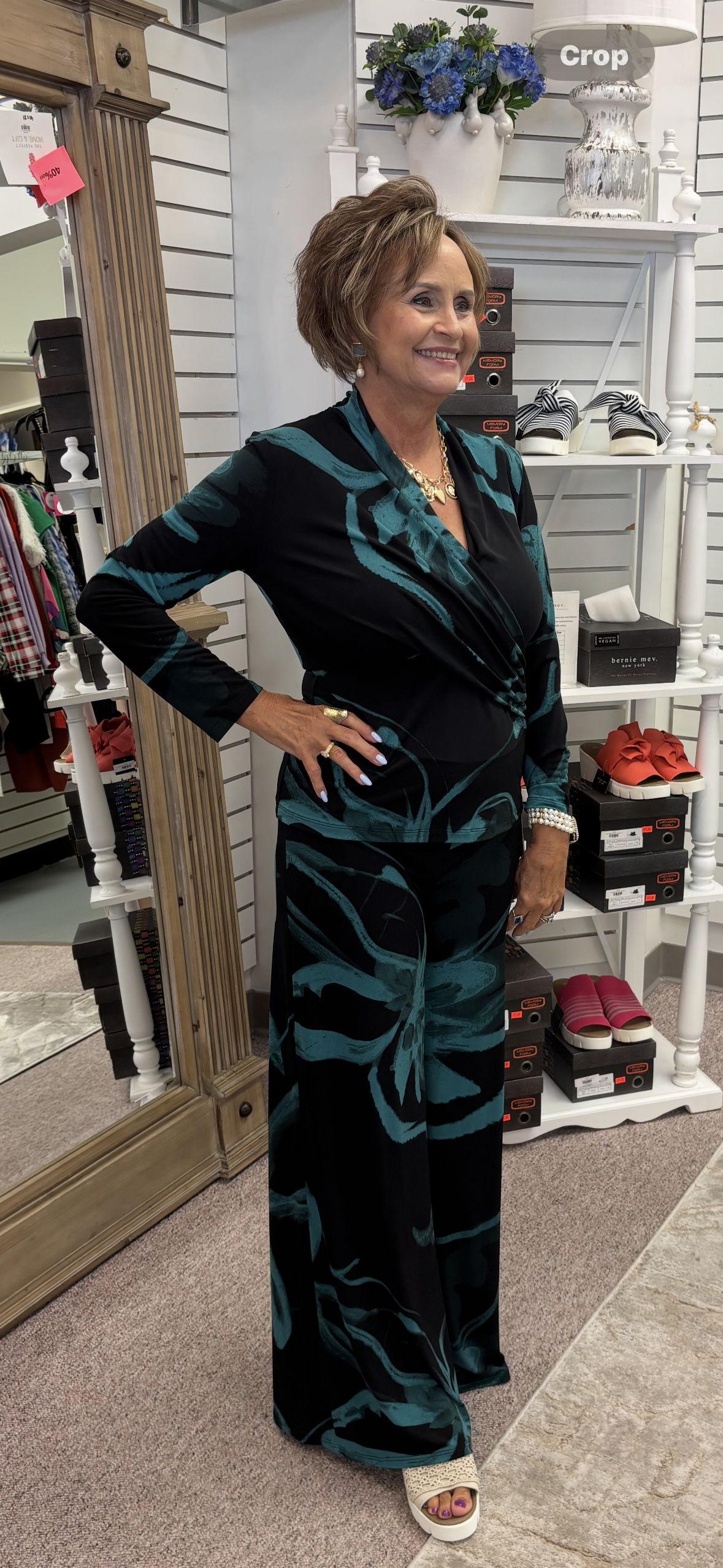 14P4 Teal/Black Draped V-Neck Top CSW