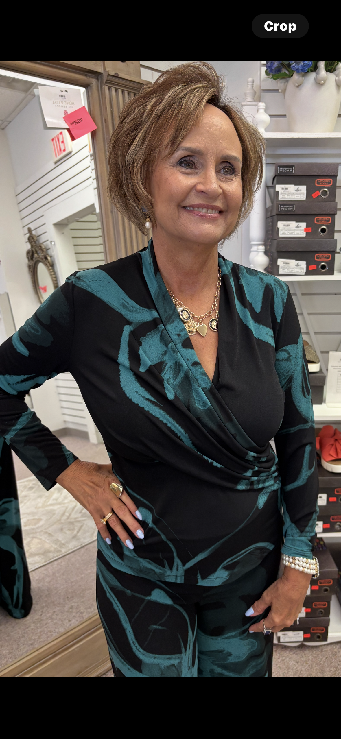 14P4 Teal/Black Draped V-Neck Top CSW