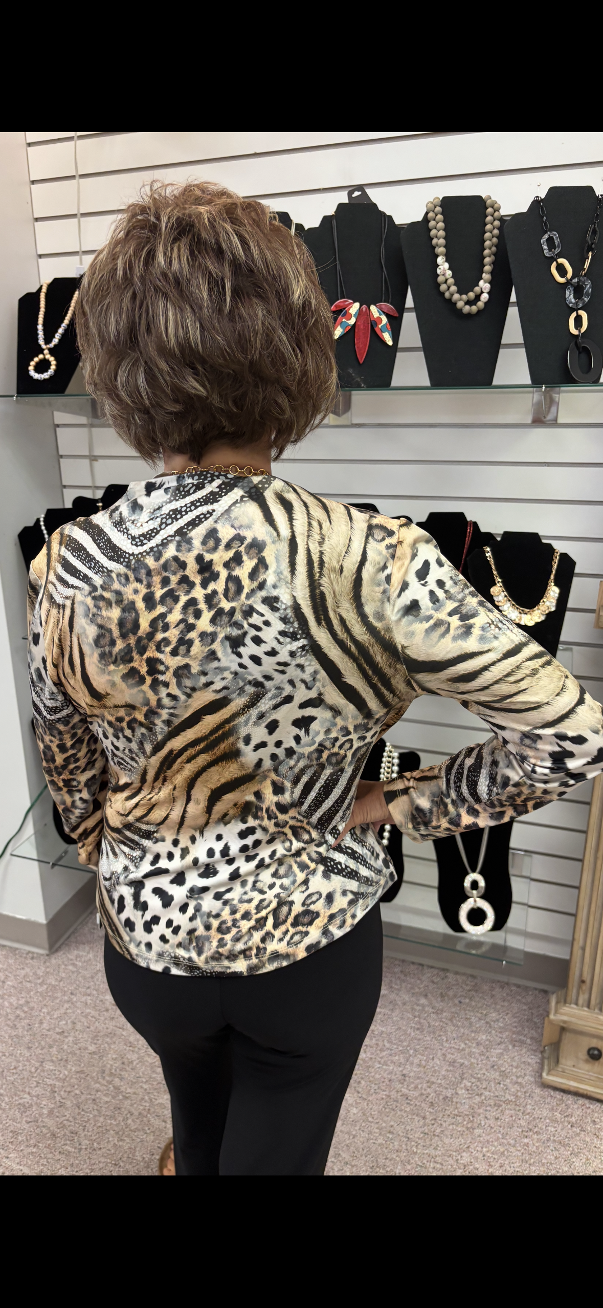 25P2 Cheetah Drape Neck Top CSW