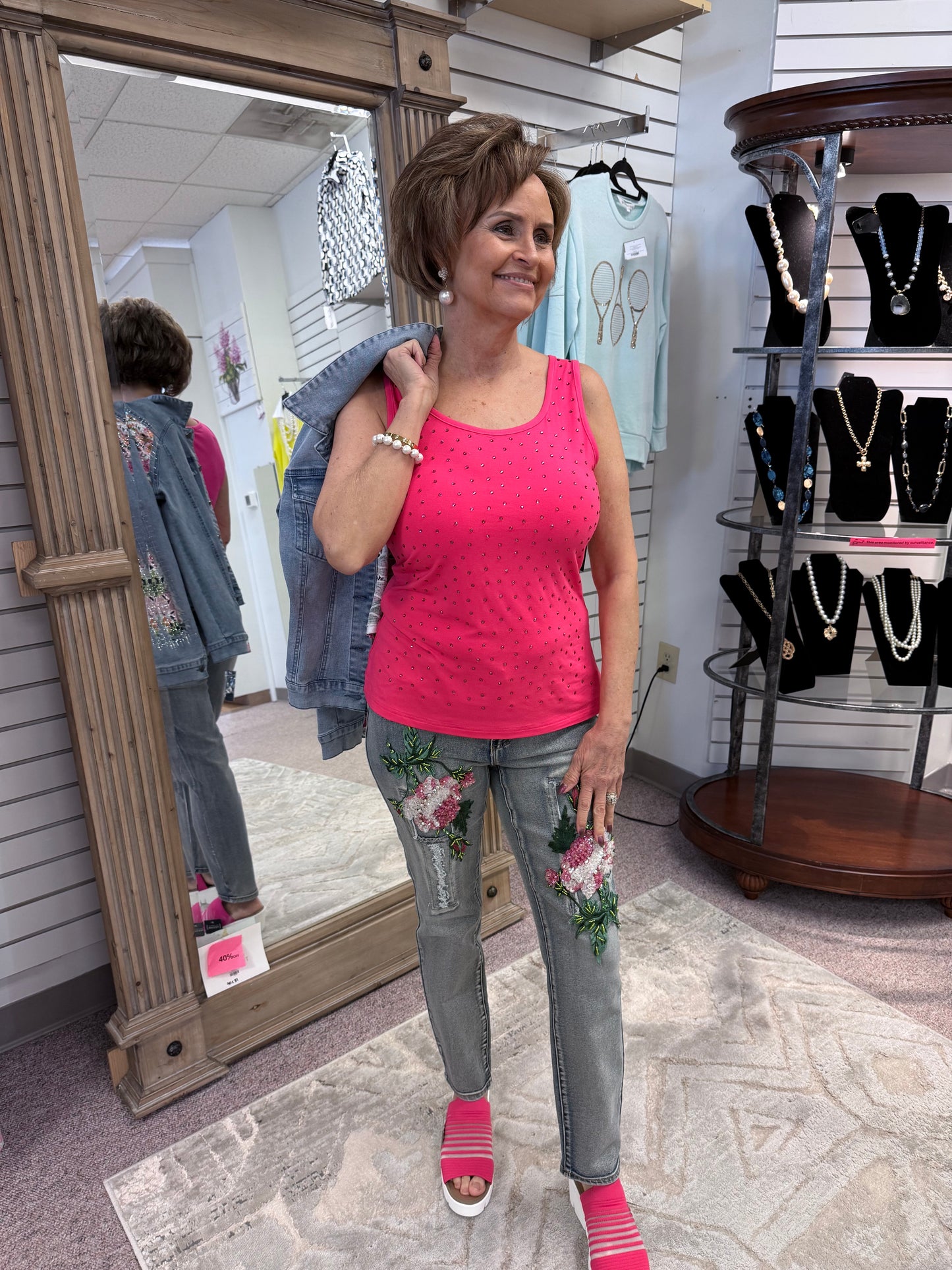 1465 Jade Pink Rhinestone Tank AZI