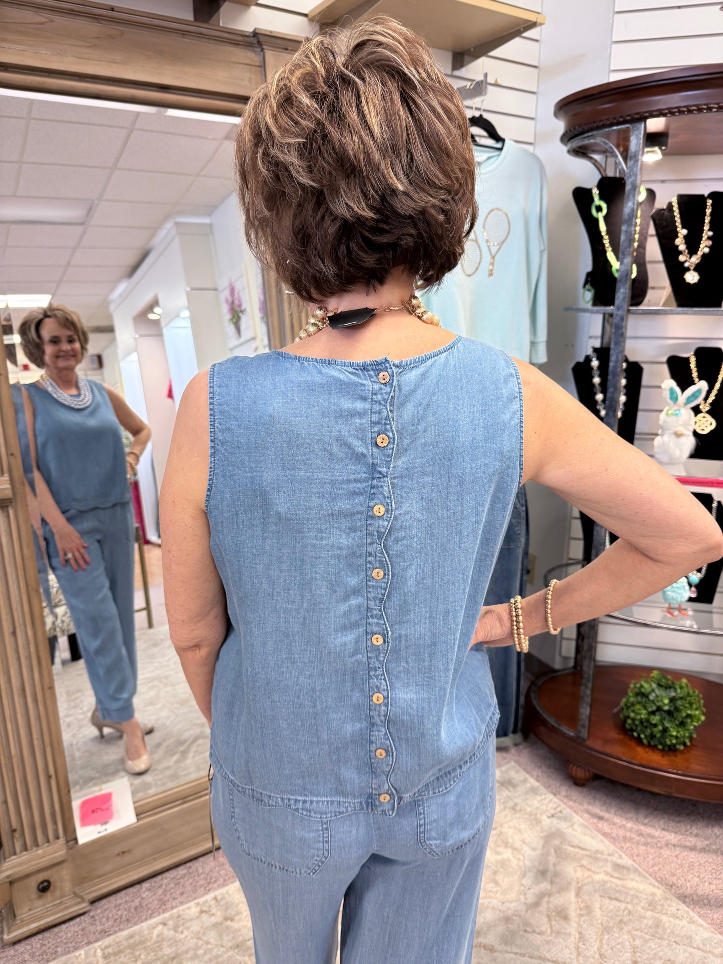 4698 Blue Scallop Hem Top CWB