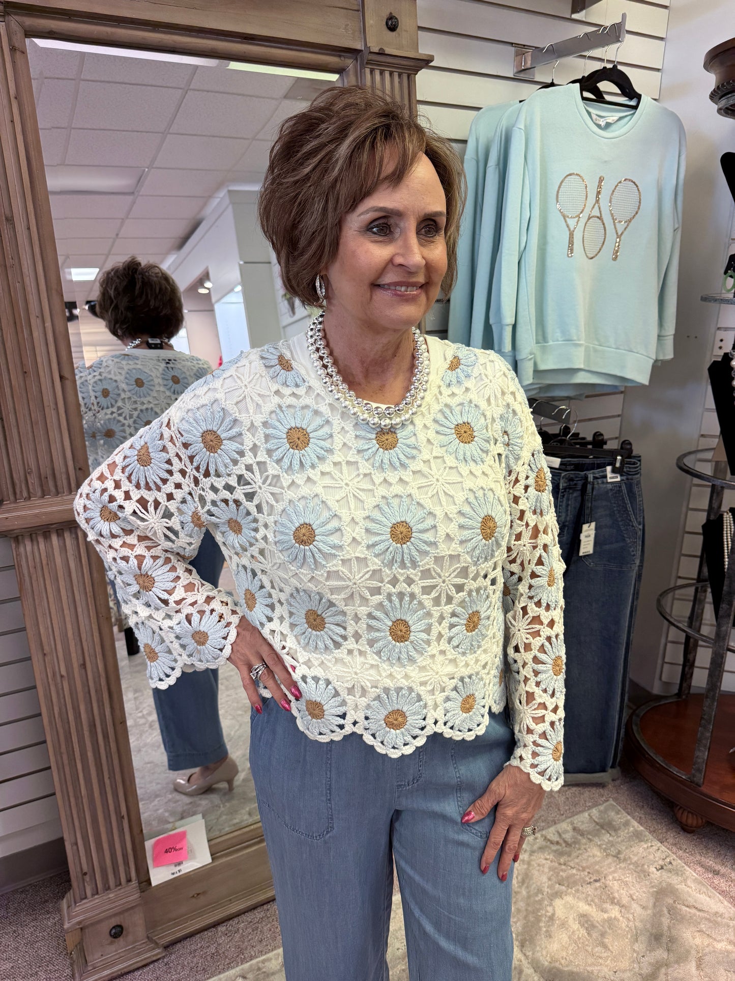 2941 Blue Flower Crochet Top CWB