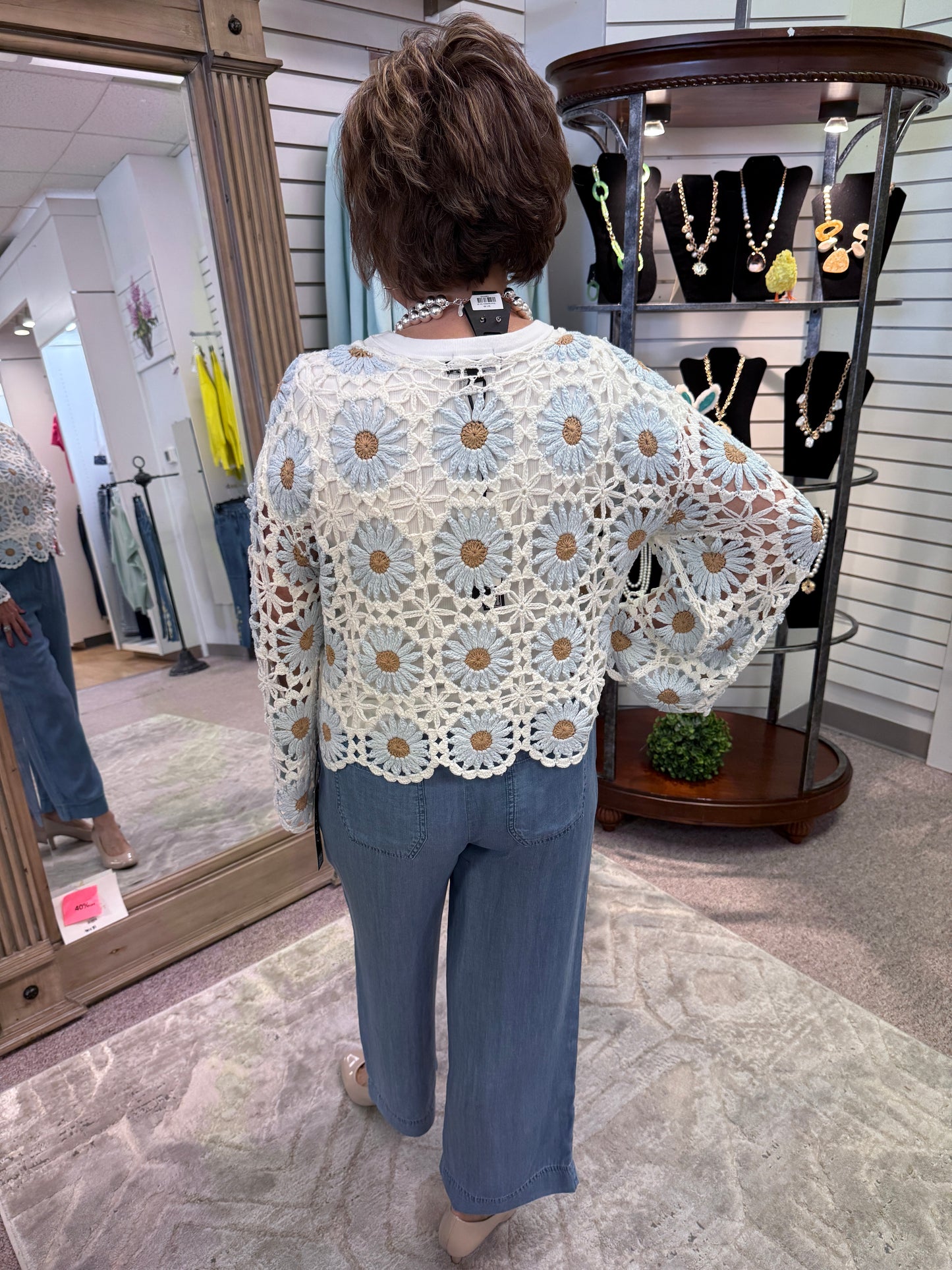 2941 Blue Flower Crochet Top CWB