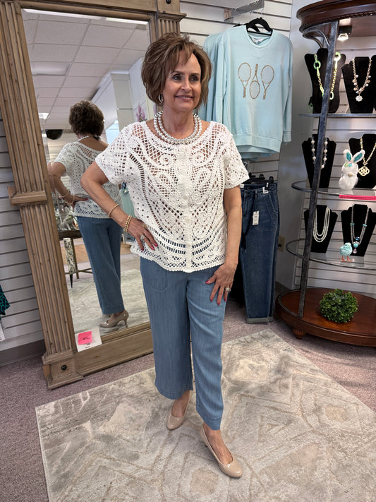 544 White Crochet Sweater CWB