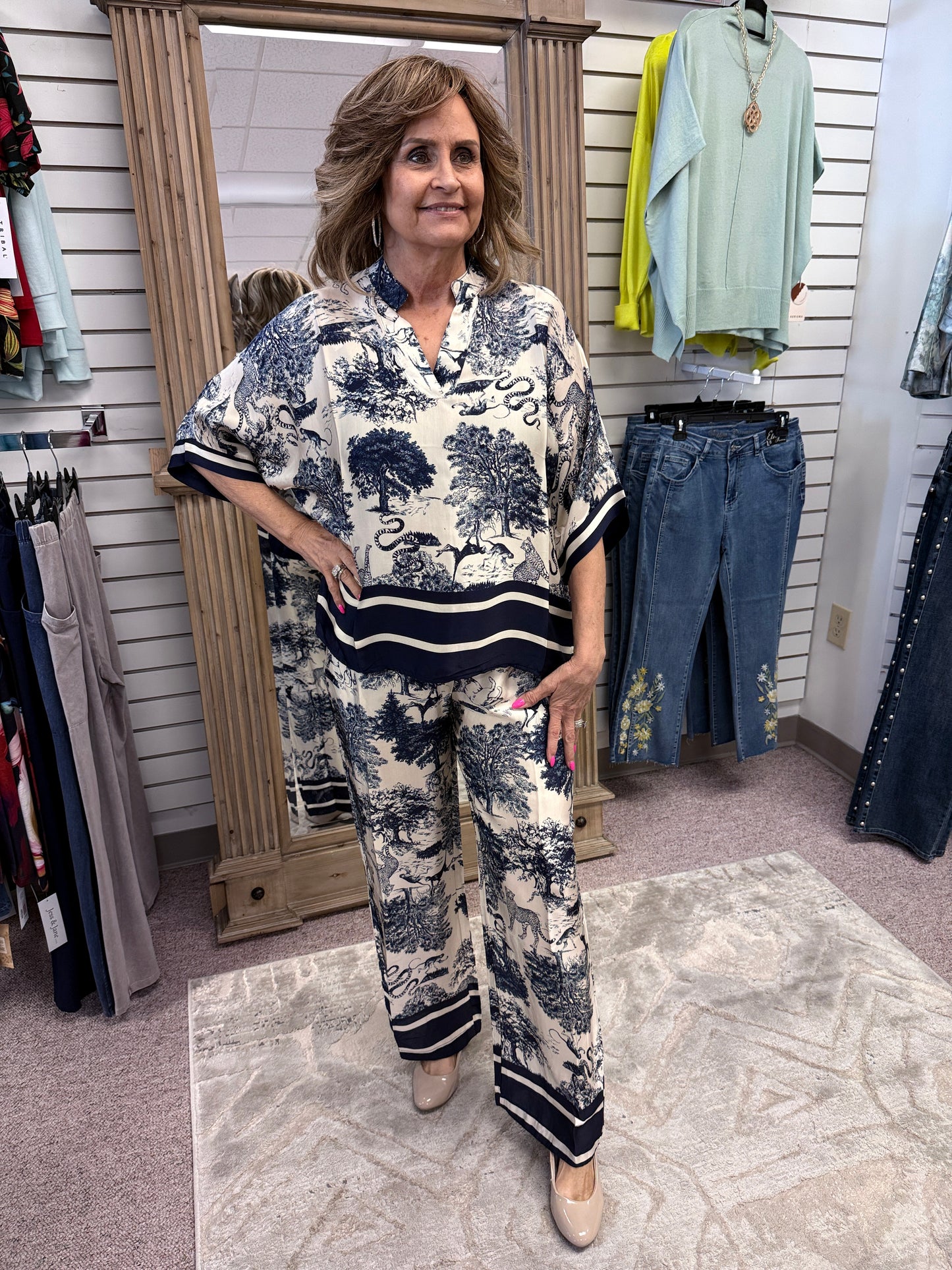 9929 Navy Silk Top FAC