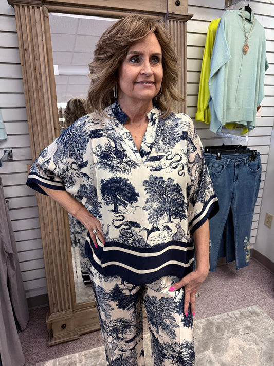 9929 Navy Silk Top FAC