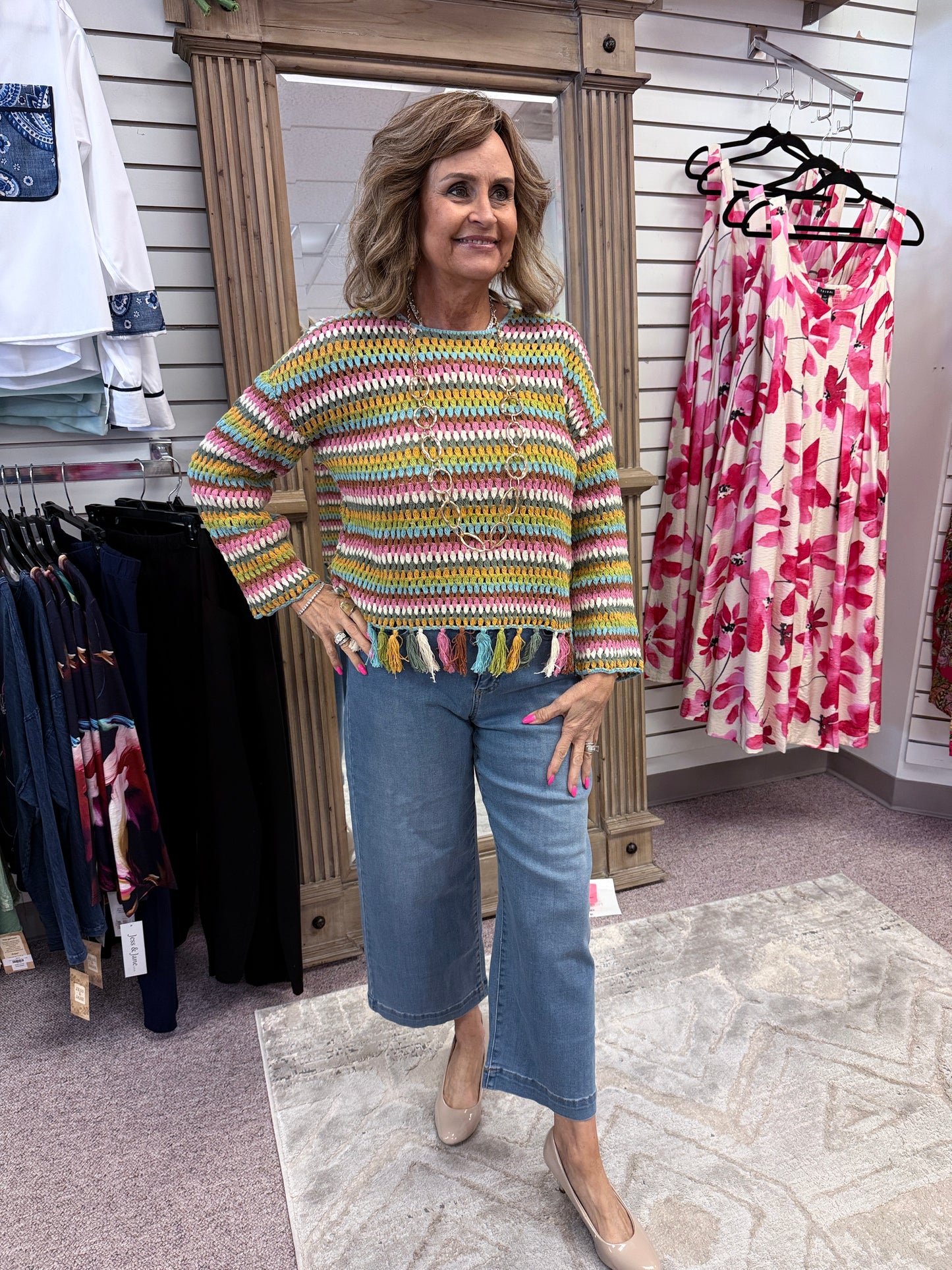 3034 Sweater W/Tassel Trim HTI