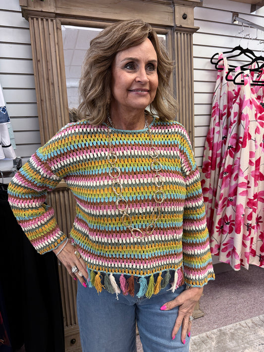 3034 Sweater W/Tassel Trim HTI