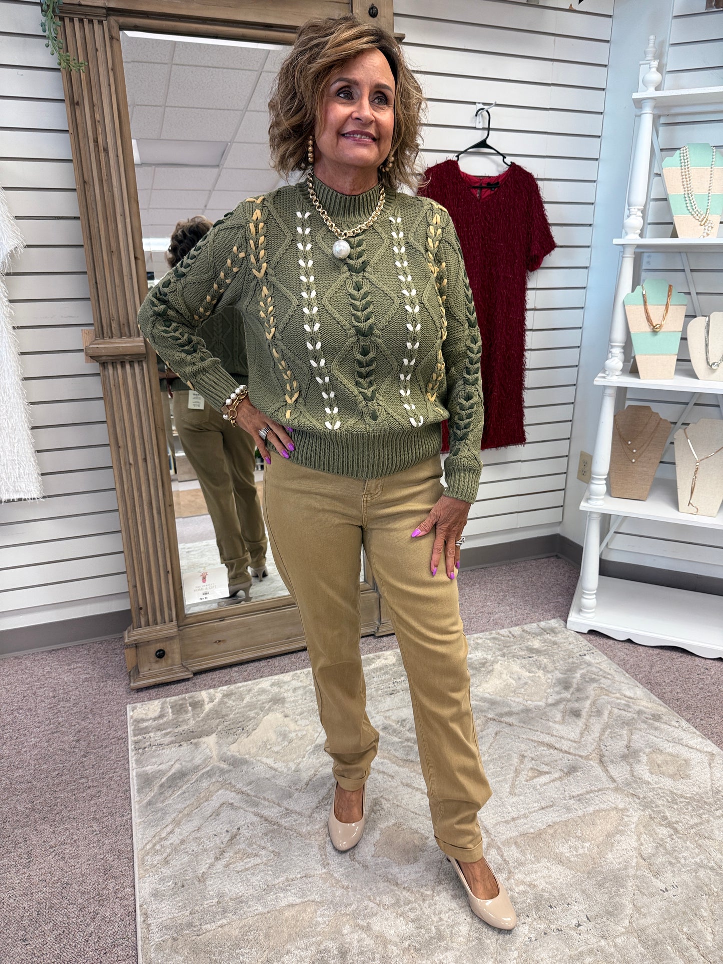 3129 Cable Lace Up Sweater HTI