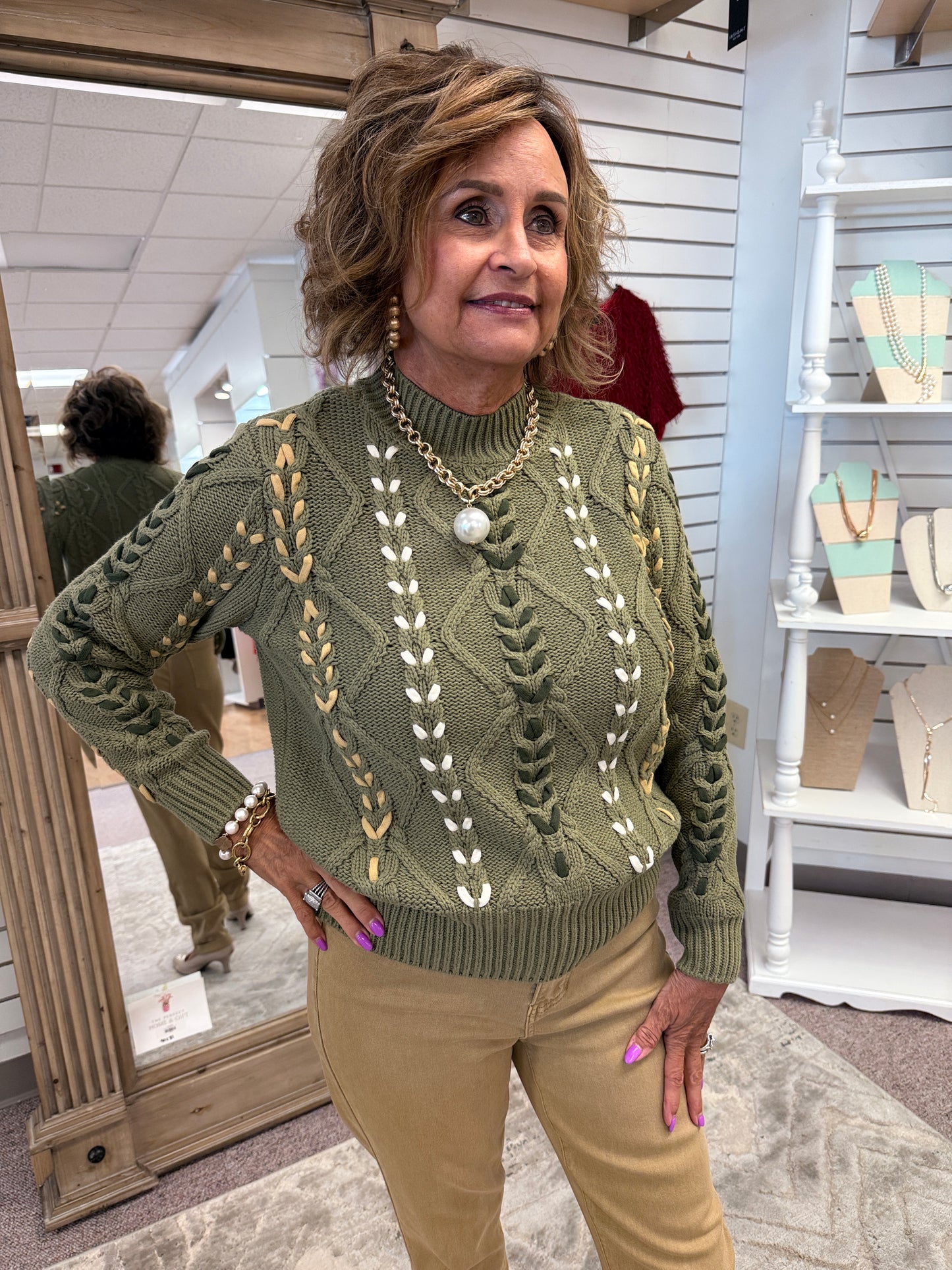 3129 Cable Lace Up Sweater HTI