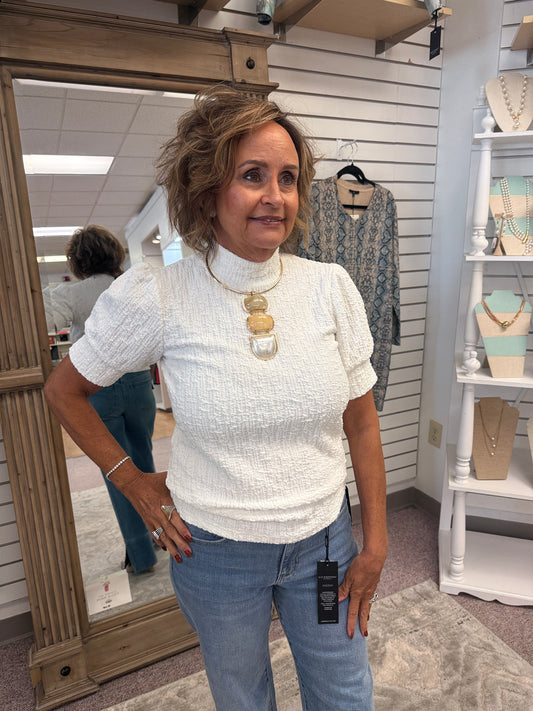 1255 Textured Mock Neck Top THML