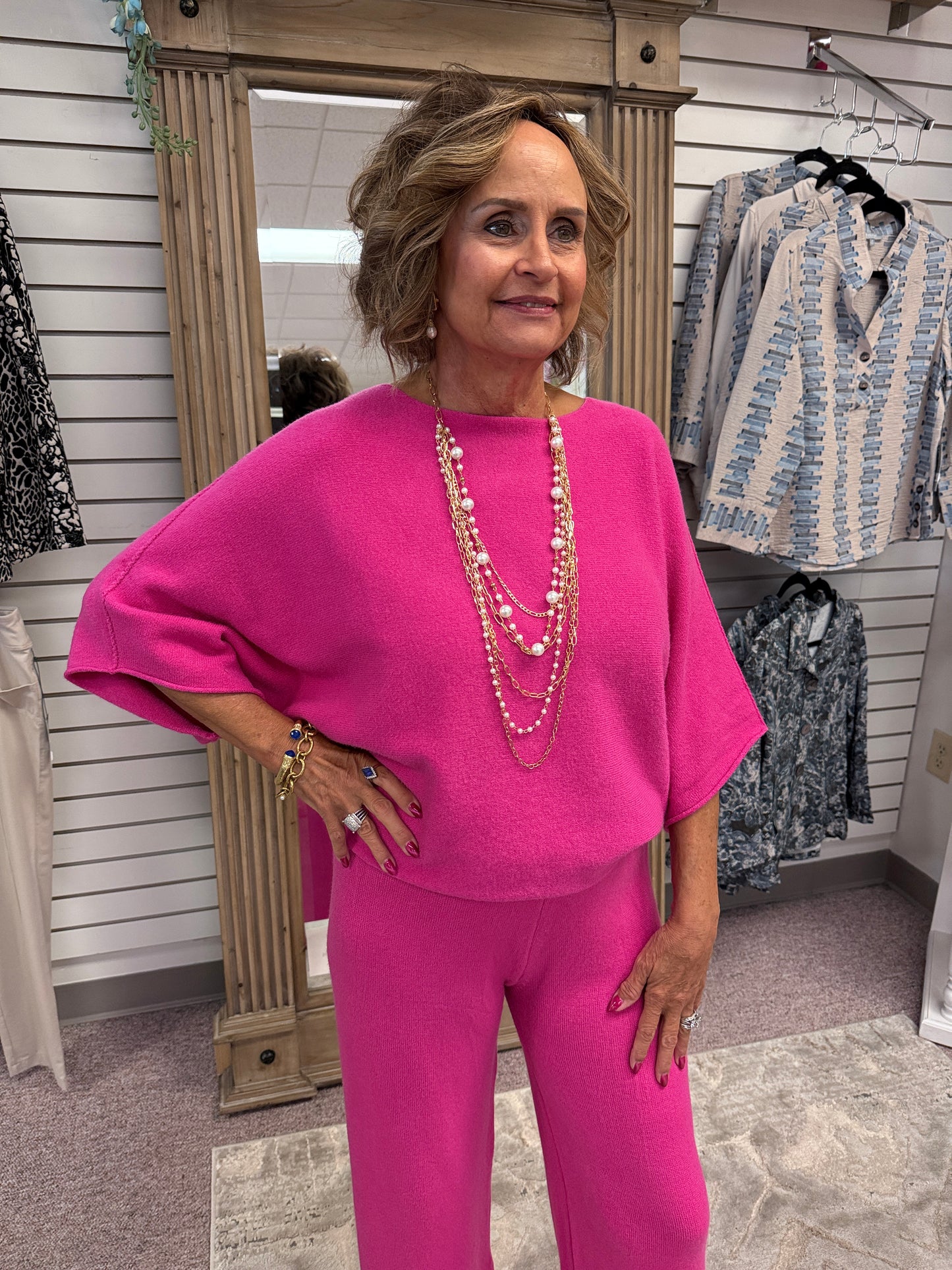 7702 Fuschia Crew Neck Top MIL