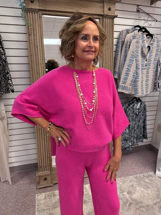 7702 Fuschia Crew Neck Top MIL