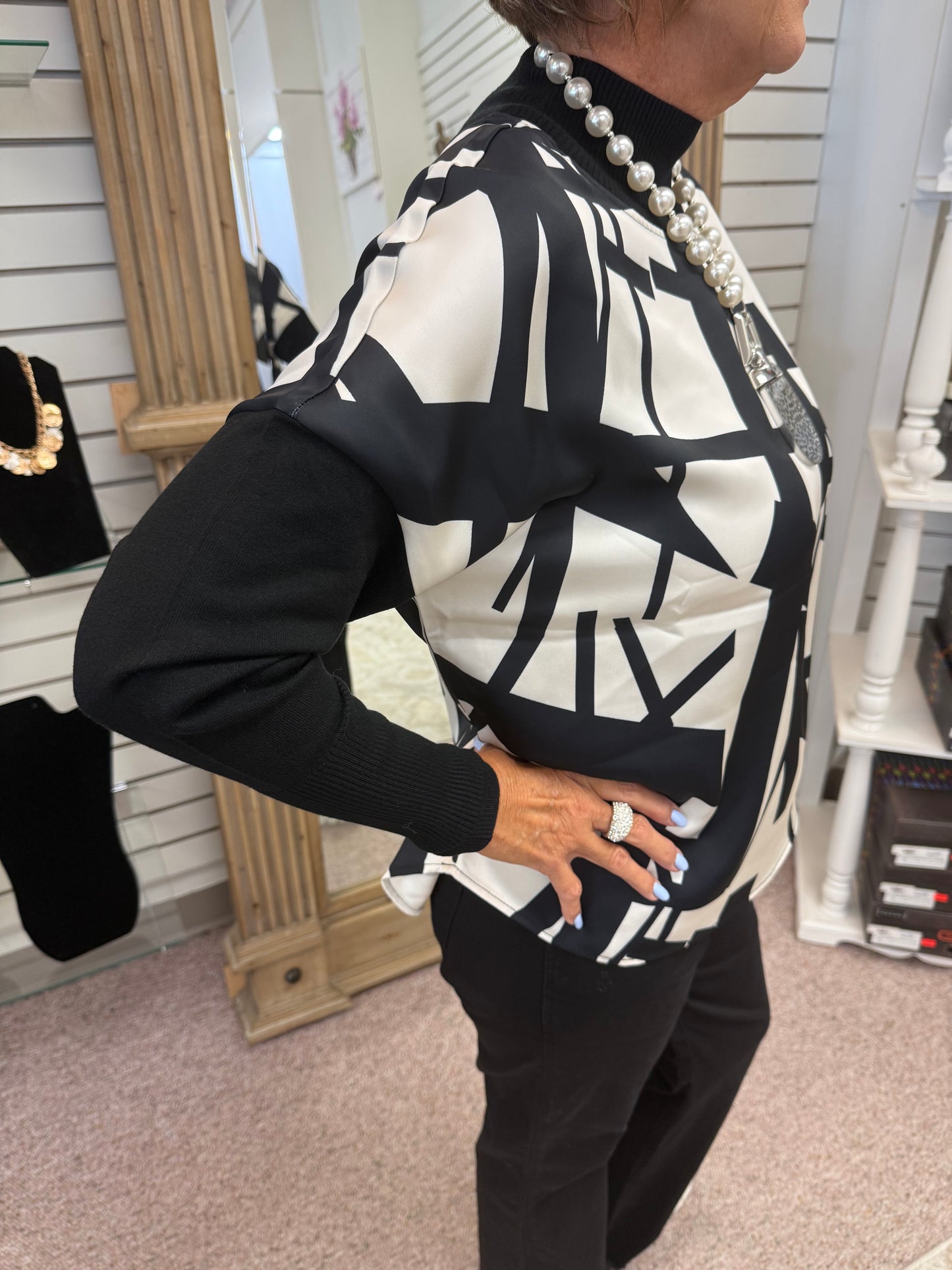 1410 Mock Neck Satin Knit Top CWB