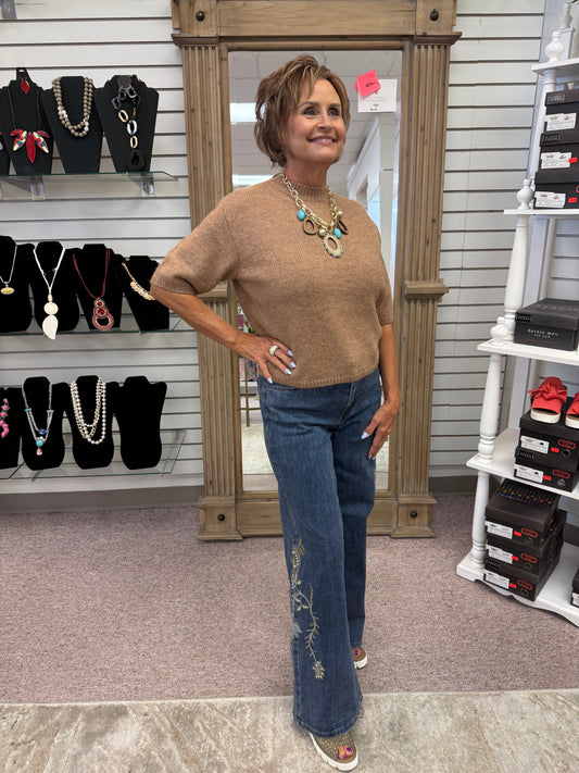 5669 Flower Sequins Wide Leg Denim CWB