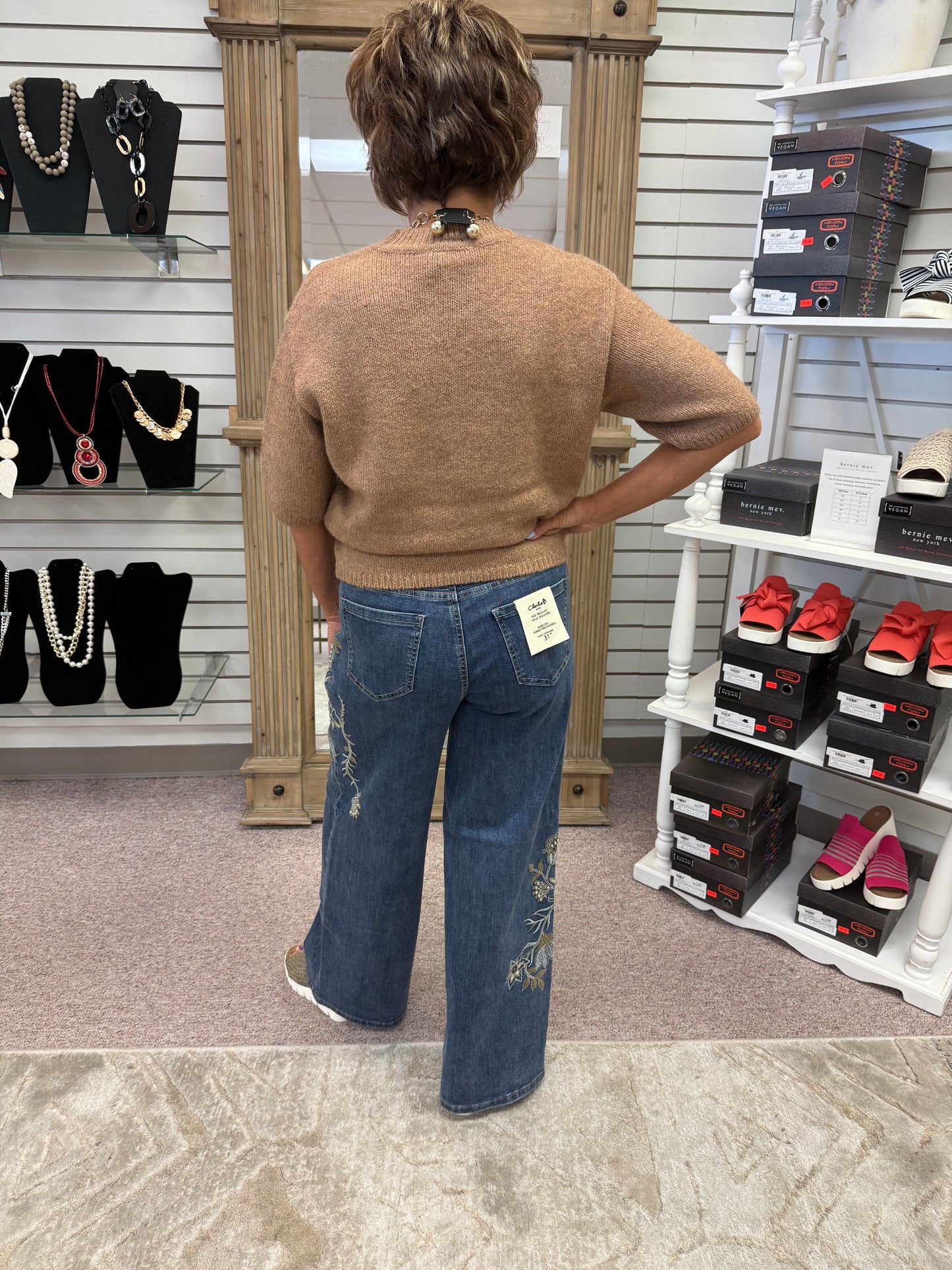 5669 Flower Sequins Wide Leg Denim CWB