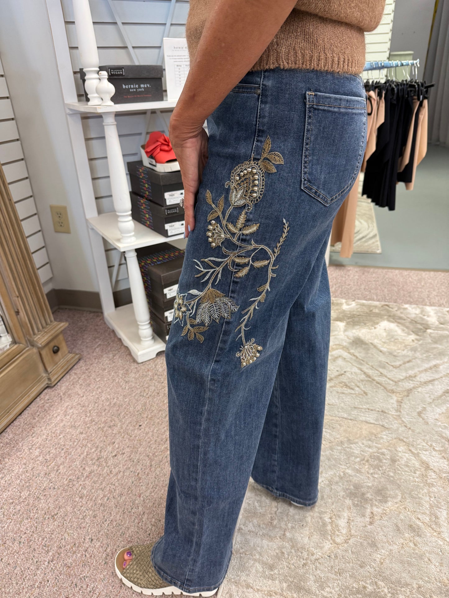 5669 Flower Sequins Wide Leg Denim CWB