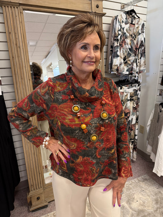 0939 Paisley Cowl Neck HABITAT