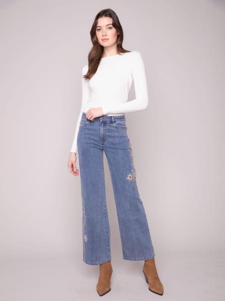 5669 Flower Sequins Wide Leg Denim CWB