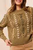 3129 Cable Lace Up Sweater HTI